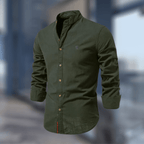 Men's Shirt Stand Collar Long Sleeve Dark Green
