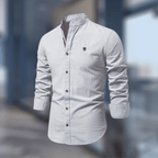 Men's Shirt Stand Collar Long Sleeve Gray