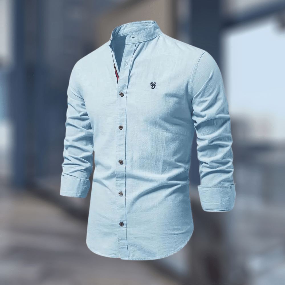 Men's Shirt Stand Collar Long Sleeve Light Blue