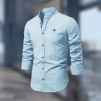 Men's Shirt Stand Collar Long Sleeve Light Blue