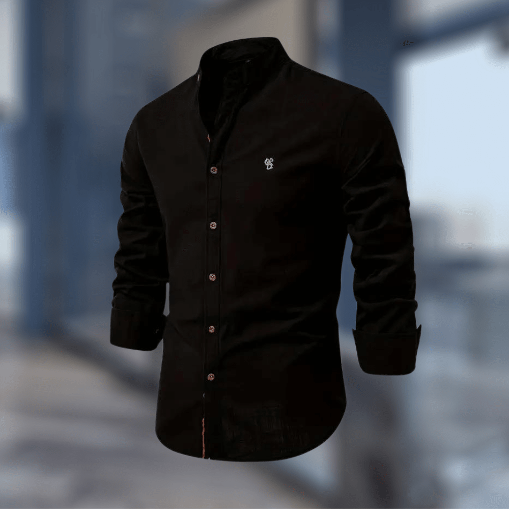 Men's Shirt Stand Collar Long Sleeve Black
