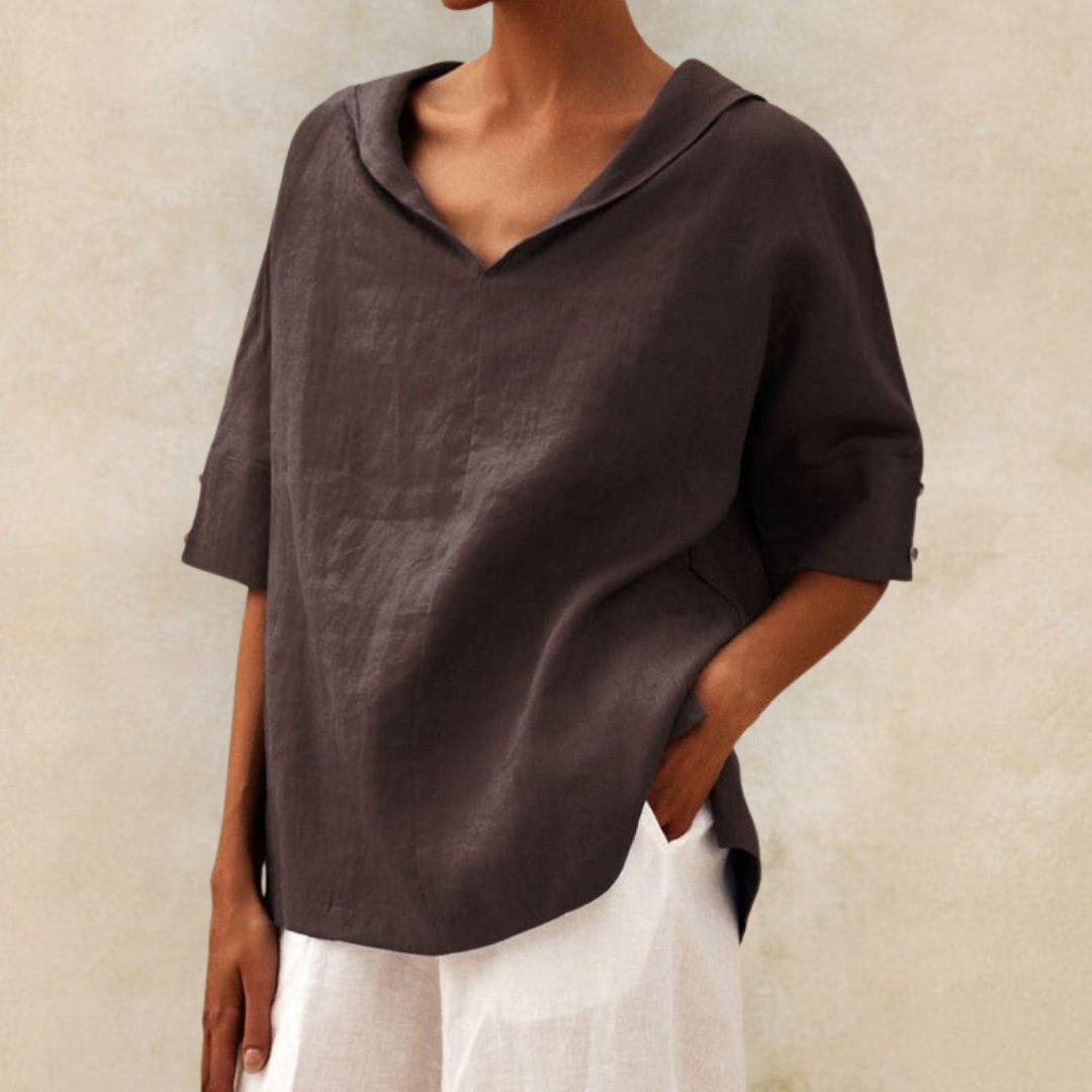 Damaris | V-Neck Casual Shirt Brown