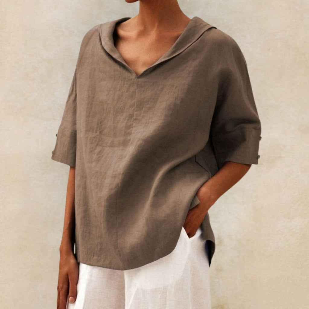Damaris | V-Neck Casual Shirt Khaki