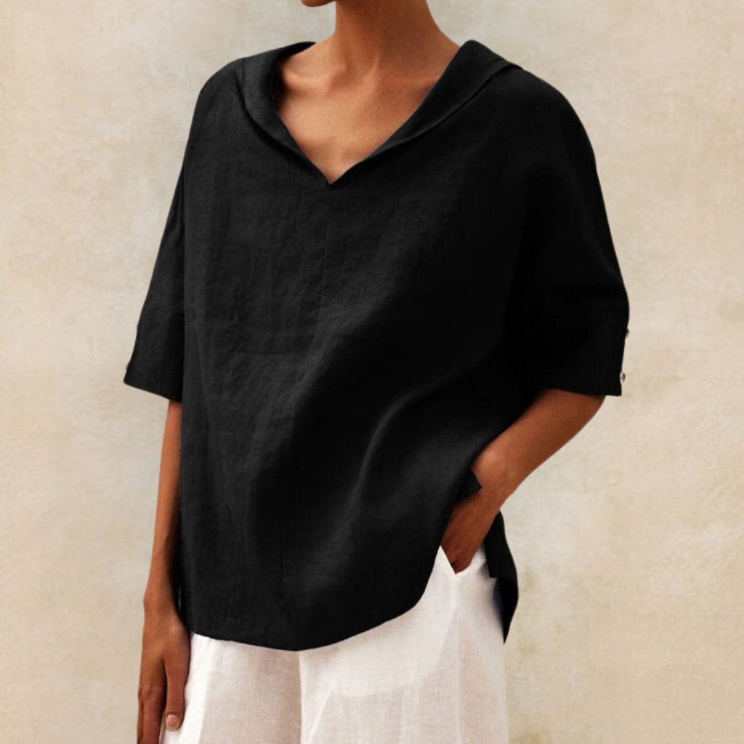 Damaris | V-Neck Casual Shirt Black