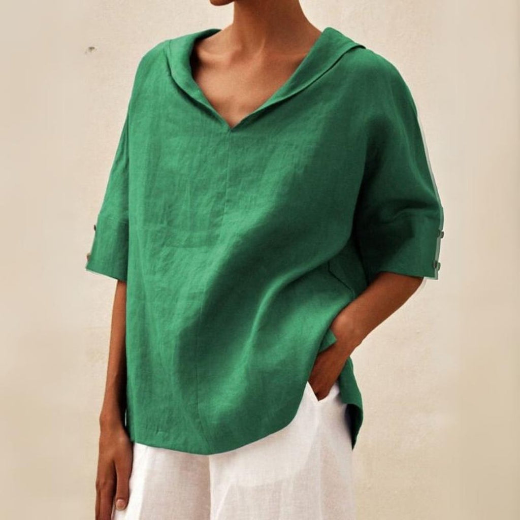 V-hals casual overhemd | Pearl