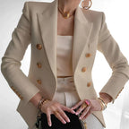 Mechi | Single-Breasted Blazer with Structured Shoulders for Women | Ideal for Formal and Professional Occasions Beige