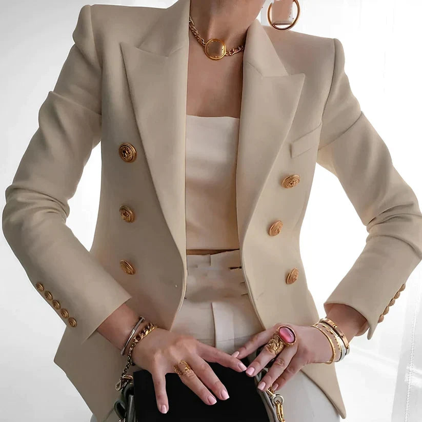Mechi | Single-Breasted Blazer with Structured Shoulders for Women | Ideal for Formal and Professional Occasions Beige