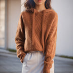Jamie | Women's Cable Knit Hooded Pullover Sweater - Image 5