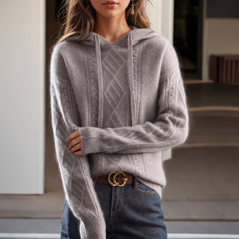 Pamelo | Women’s Cable Knit Hooded Pullover Jumper Grey