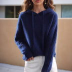 Pamelo | Women’s Cable Knit Hooded Pullover Jumper Blue