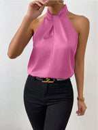 Parsha | Silk Knot Neck Top Light Pink