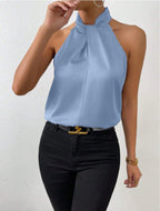 Parsha | Silk Knot Neck Top Light Blue