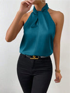 Parsha | Silk Knot Neck Top Peacock Green
