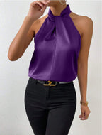 Parsha | Silk Knot Neck Top Purple