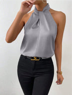 Parsha | Silk Knot Neck Top Gray