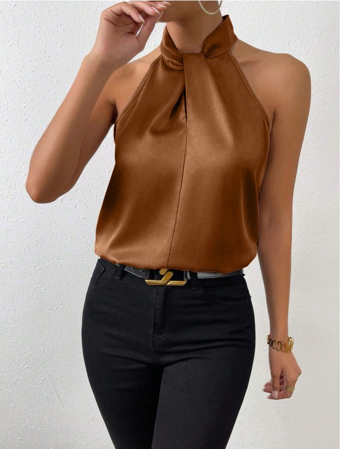 Parsha | Silk Knot Neck Top Dark Brown