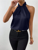 Parsha | Silk Knot Neck Top Dark Blue