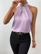 Parsha | Silk Knot Neck Top Lavender Purple
