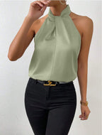 Parsha | Silk Knot Neck Top Light Green