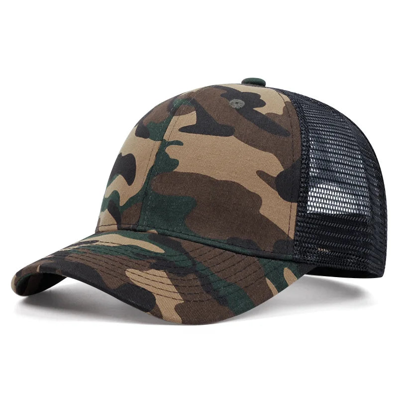 Ventilated Mesh Baseball Cap – Breathable Summer Trucker Hat for Men & Women Camouflage Adjustable