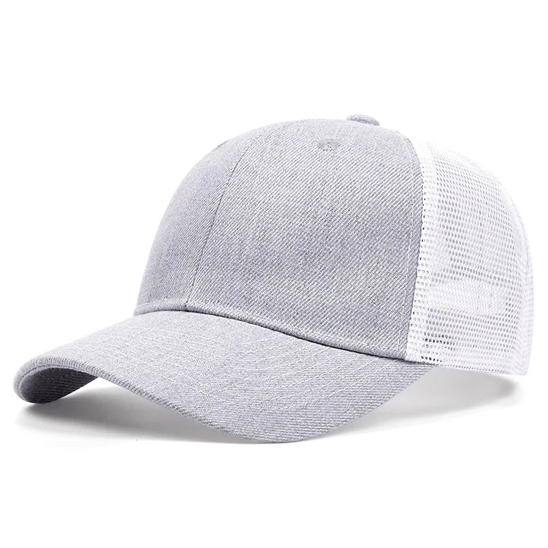 Ventilated Mesh Baseball Cap – Breathable Summer Trucker Hat for Men & Women Light Gray Adjustable