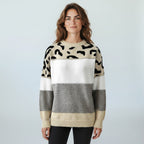 Viola Women's Colorblock Leopard Print Soft Knitted Sweater