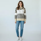 Viola Women's Colorblock Leopard Print Soft Knitted Sweater