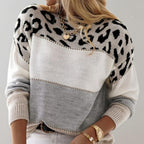 Viola Women's Colorblock Leopard Print Soft Knitted Sweater