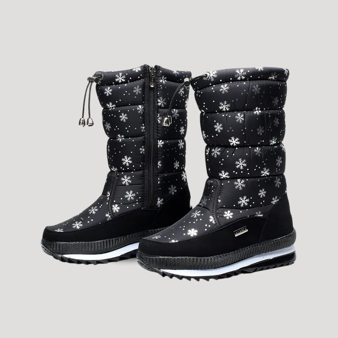 Nordic | Women’s Warm & Insulated Waterproof Winter Boots – Chic Artisan Grip & Refined Slimming Silhouette Black With Pattern