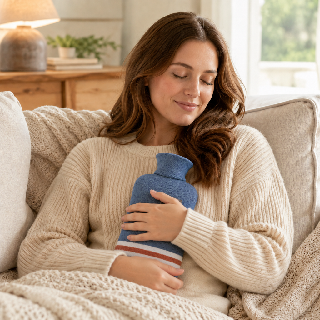 Hot Water Bottle with Knit Cover, 34 oz – Soft Warmth for Cold Winter Nights, 5 Colors