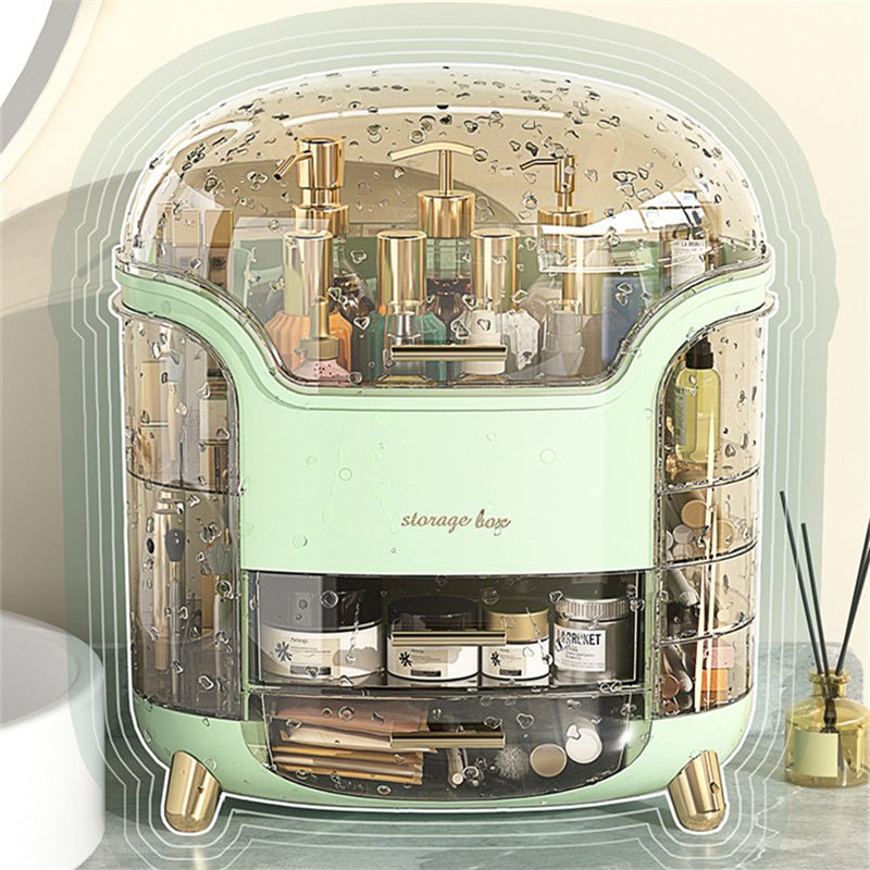 Luxury Makeup Organizer – Dustproof Makeup Storage Box with Compartments, Vanity Cosmetic Organizer, Green or White