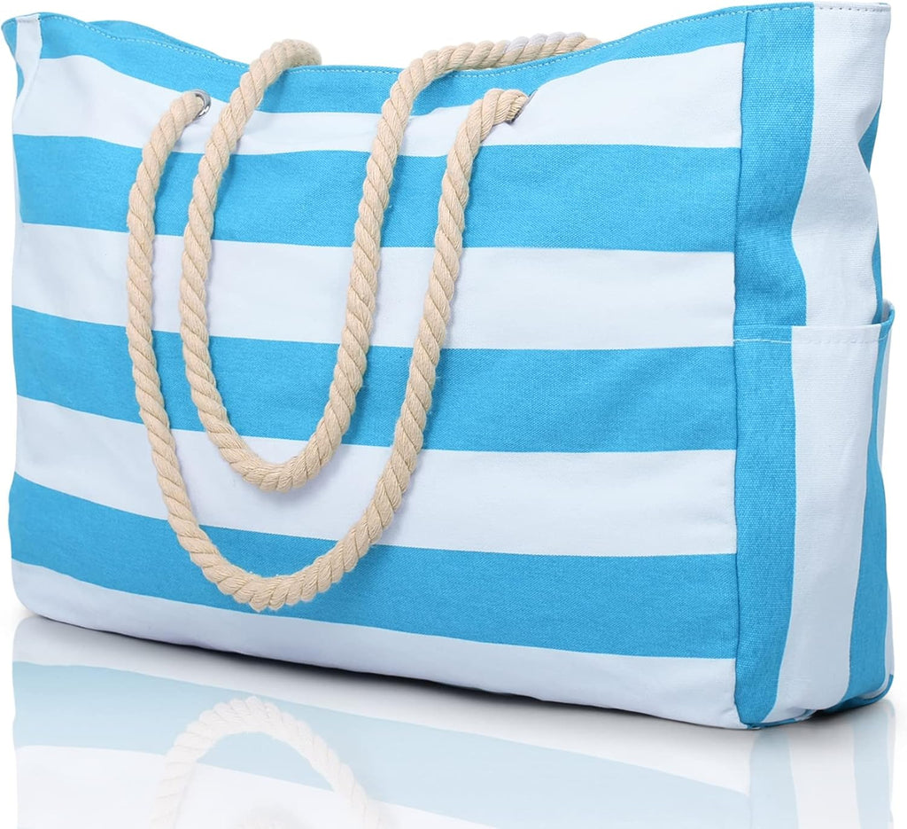 Waterproof Extra-Large Beach Bag with Pockets for Weekend Trips light blue
