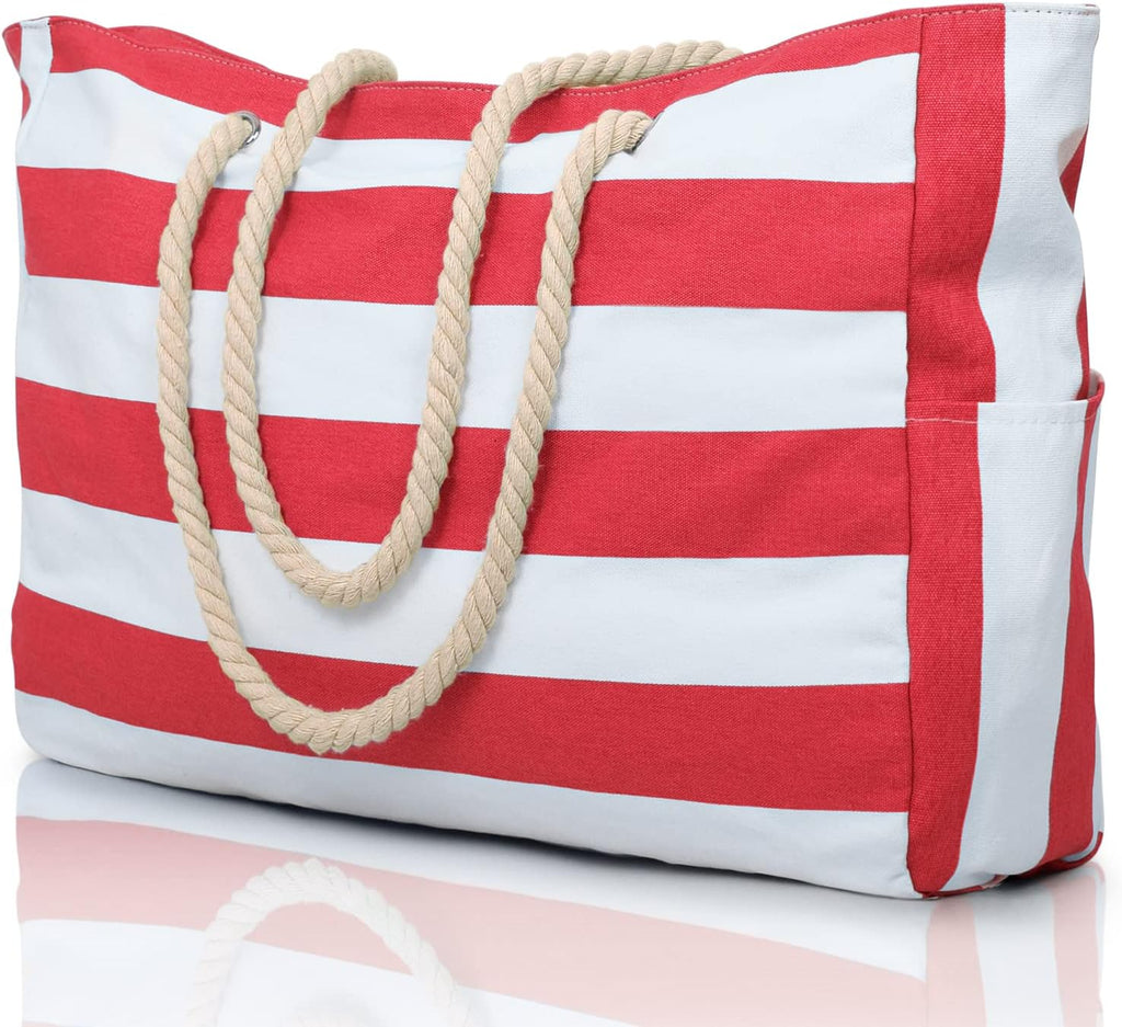 Waterproof Extra-Large Beach Bag with Pockets for Weekend Trips red