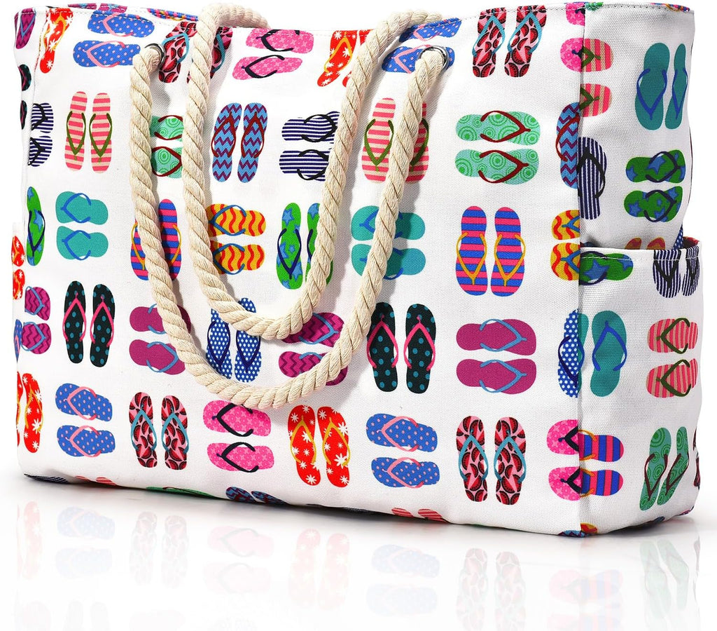 Waterproof Extra-Large Beach Bag with Pockets for Weekend Trips slippers