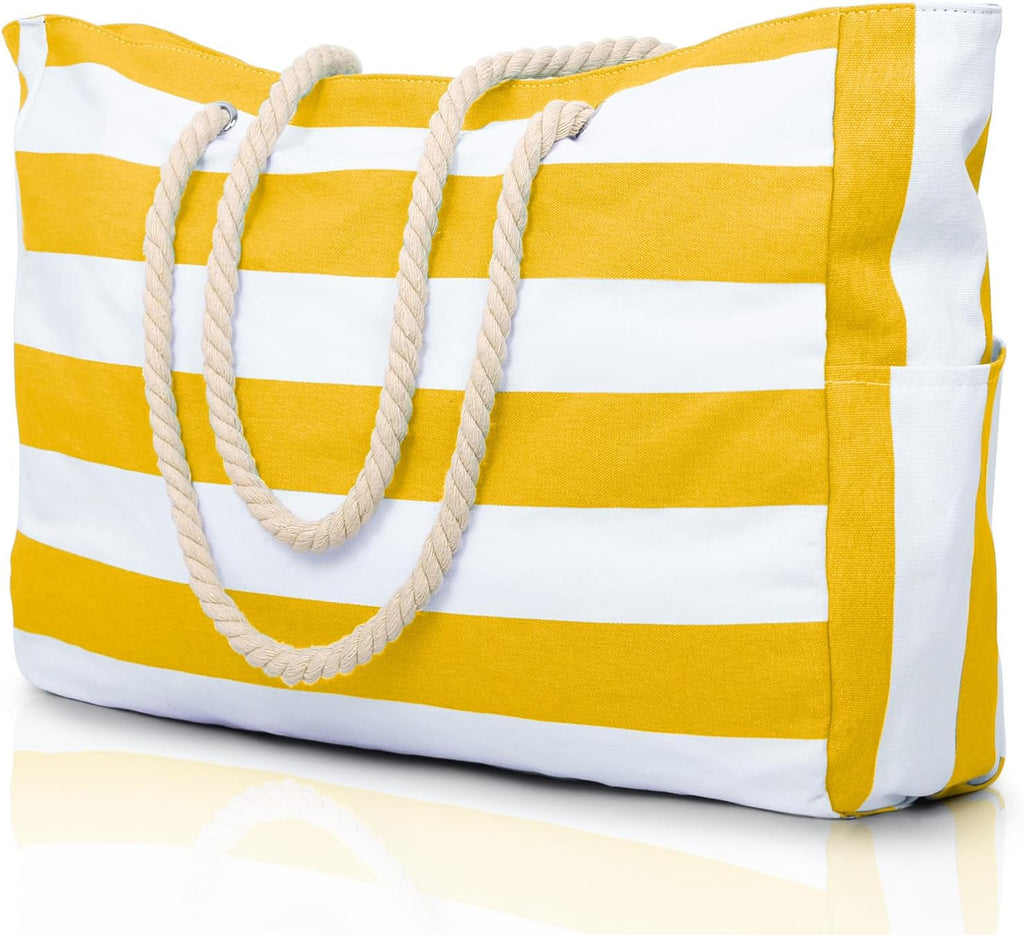 Waterproof Extra-Large Beach Bag with Pockets for Weekend Trips yellow