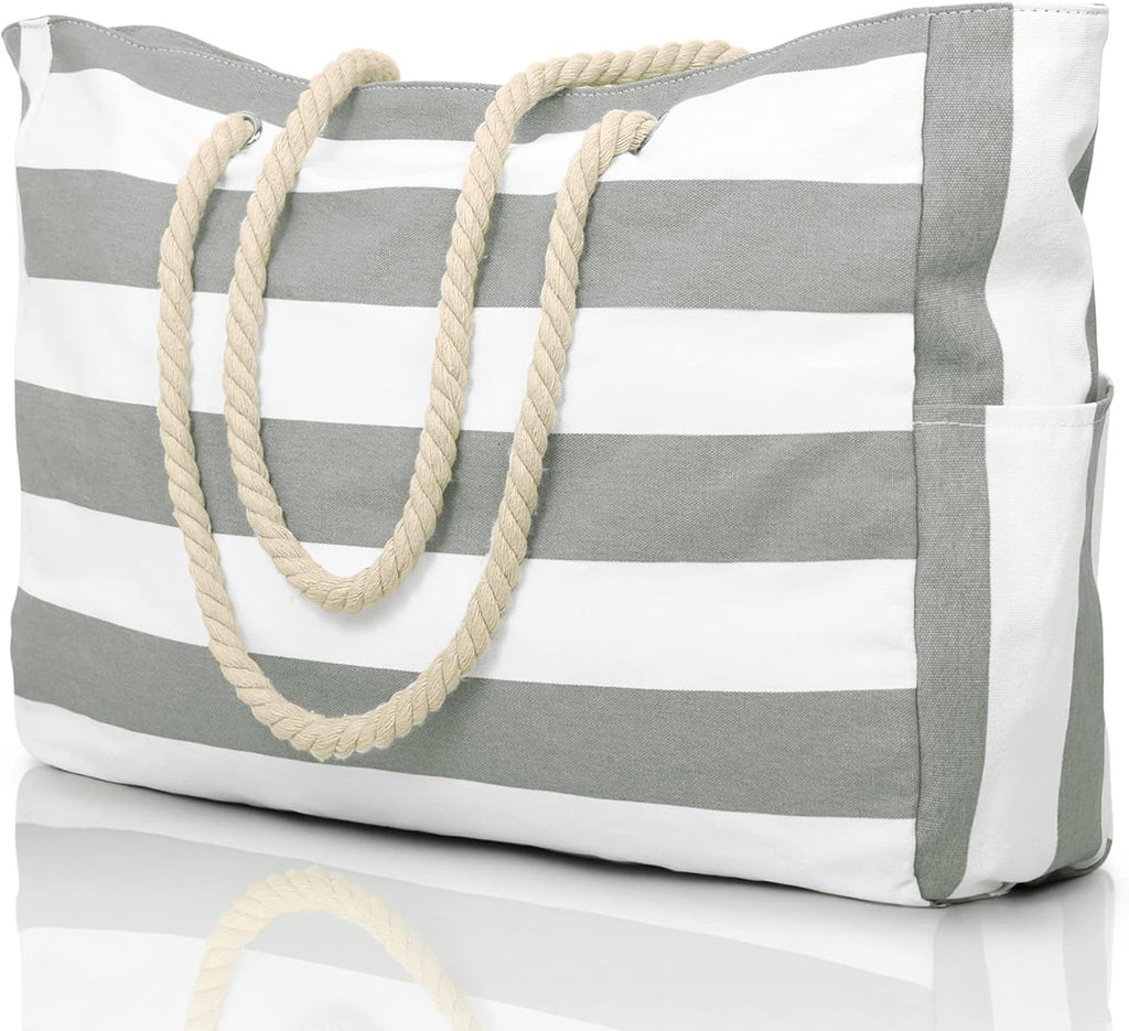 Waterproof Extra-Large Beach Bag with Pockets for Weekend Trips light grey