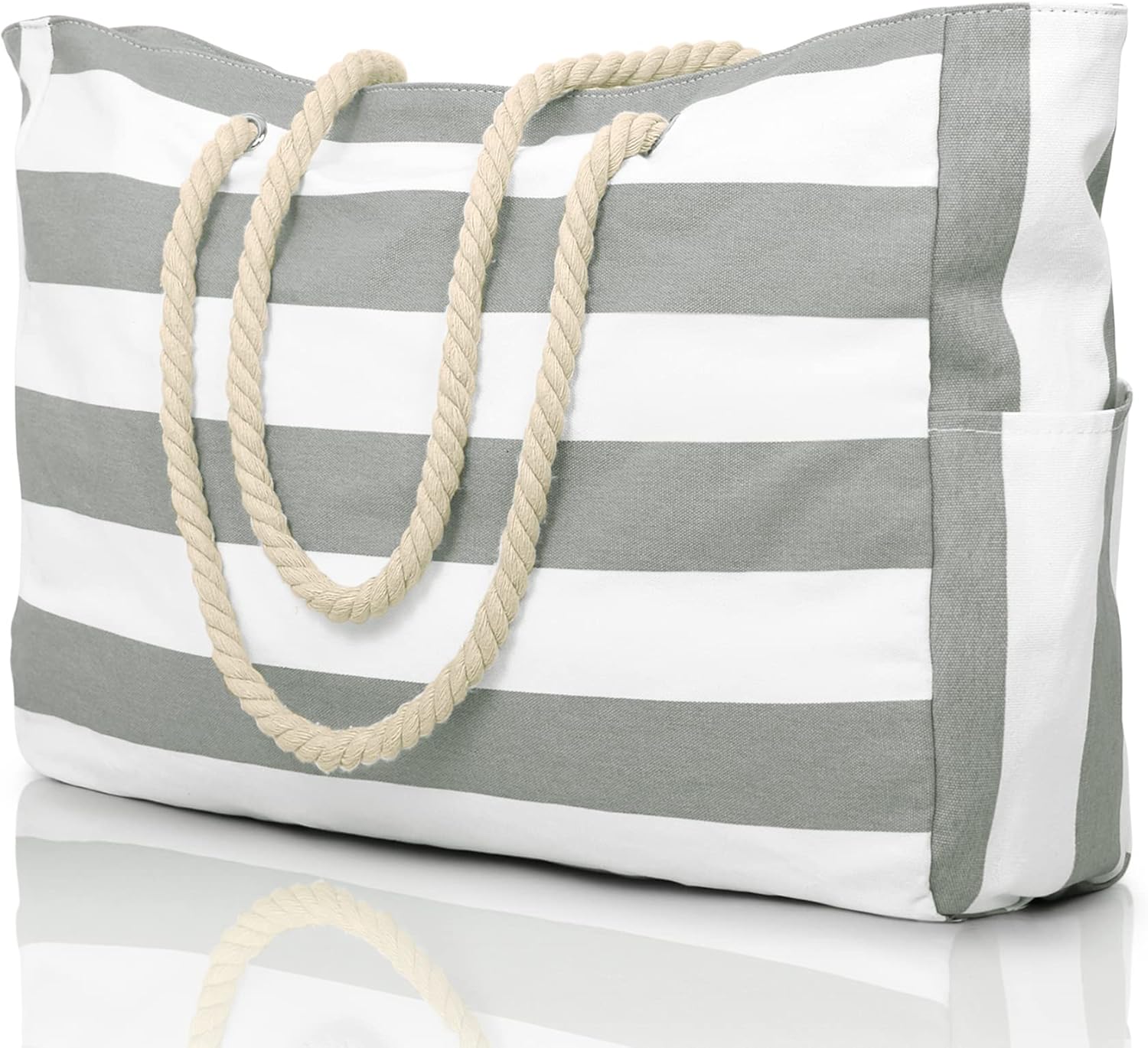 Waterproof Extra-Large Beach Bag with Pockets for Weekend Trips light grey