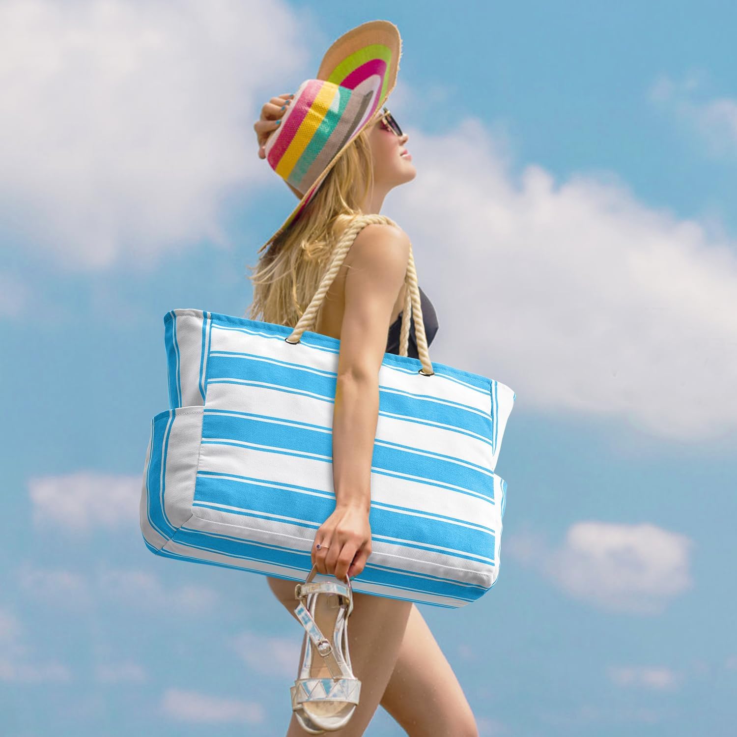 Waterproof Extra-Large Beach Bag with Pockets for Weekend Trips