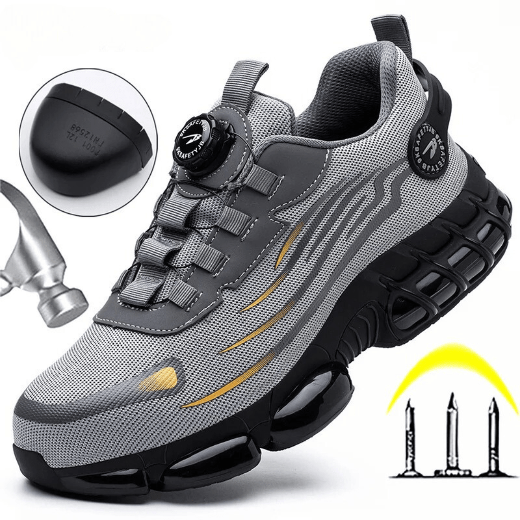 Work Shoes Men | Safety Shoes | Anti-Slip Grip & Quick Twist Closure Gray