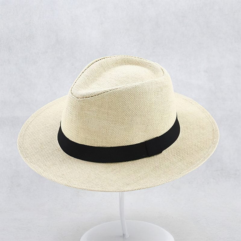 White felt fedora with black band, one size fits all