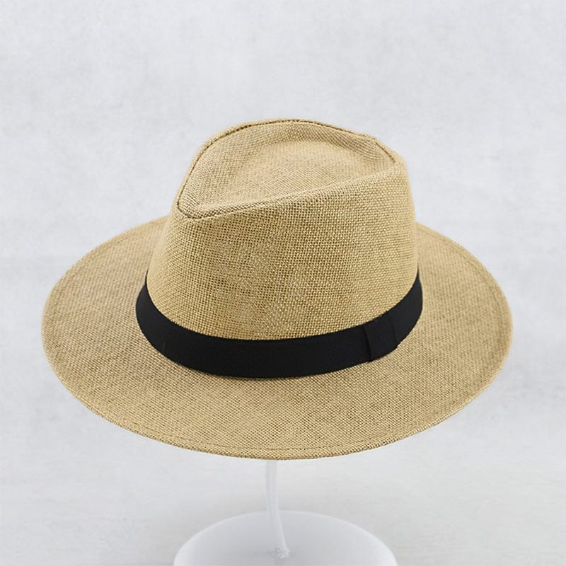 White felt fedora with black band, one size fits all Khaki