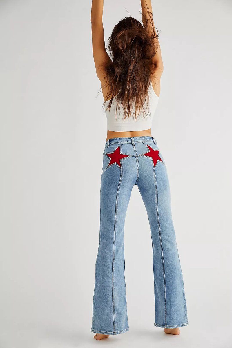 Who's That Girl | Women's Flare Jeans High Waisted Retro Streetwear L