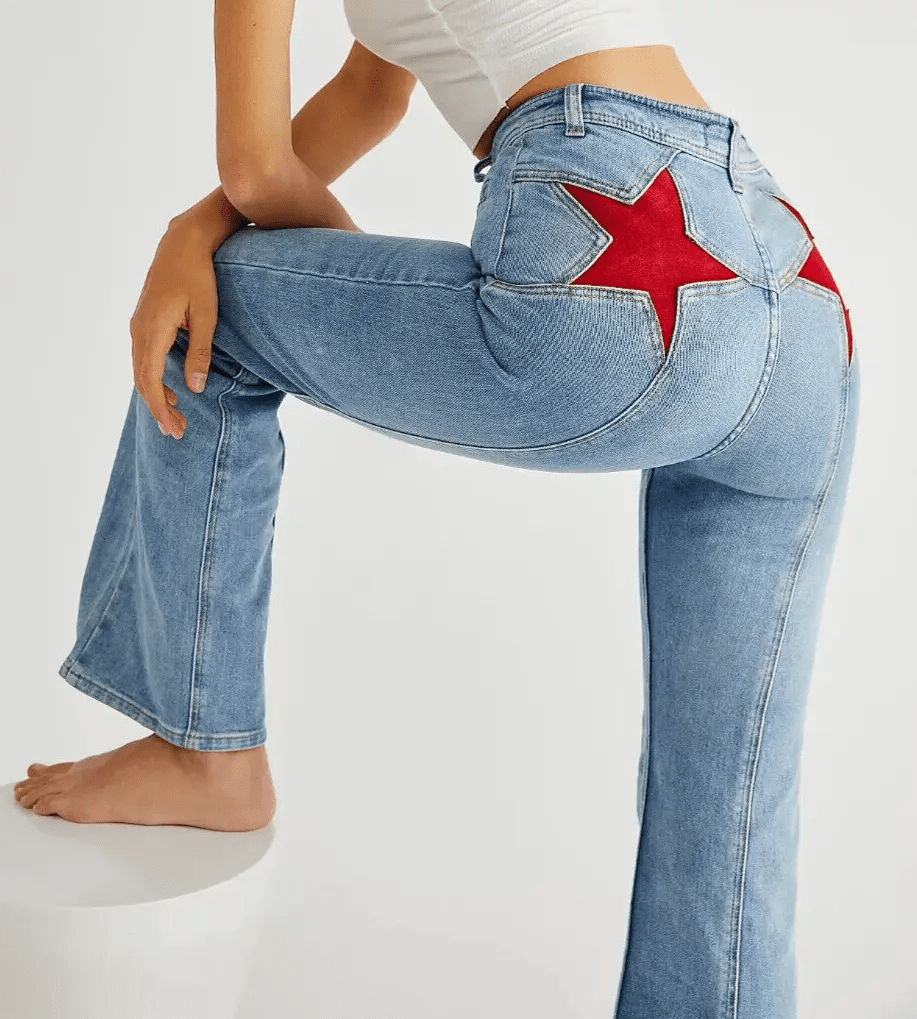 Who's That Girl | Women's Flare Jeans High Waisted Retro Streetwear
