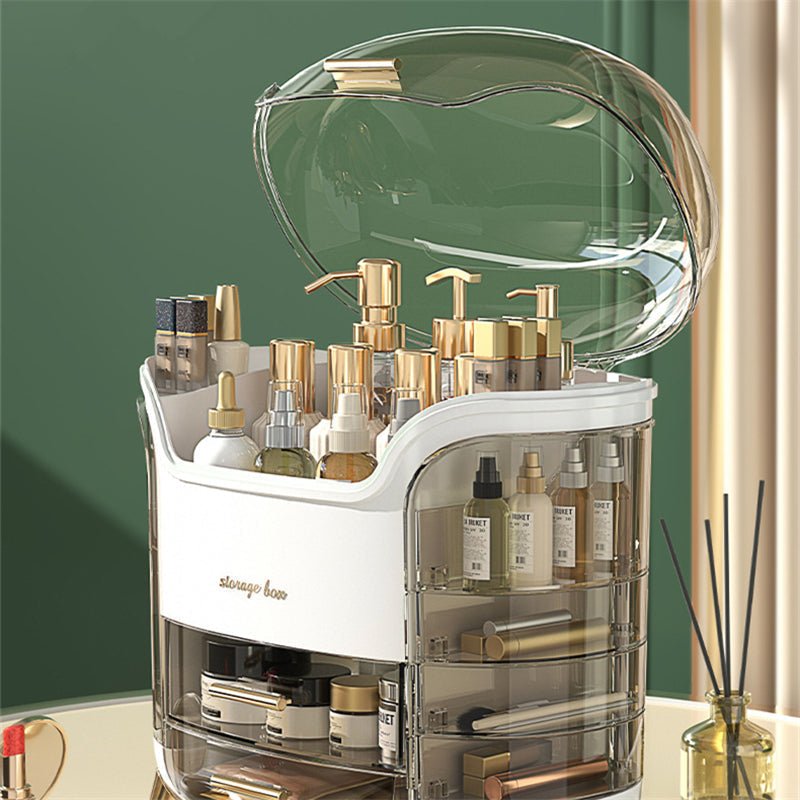Luxury Makeup Organizer – Dustproof Makeup Storage Box with Compartments, Vanity Cosmetic Organizer, Green or White