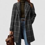 Vinea | Women's Classic Check Coat – Luxury Houndstooth Cotton Trench & Tailored Plaid Overcoat Grey