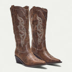 Parsha | Boots For Women | Decorative Stitch Pattern Pointed Toe Brown