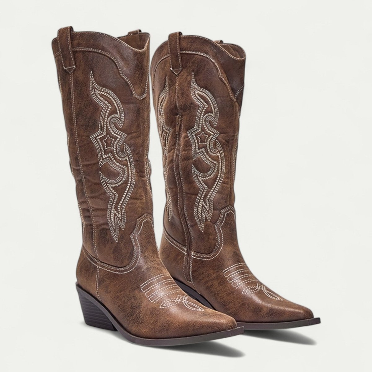 Parsha | Boots For Women | Decorative Stitch Pattern Pointed Toe Brown