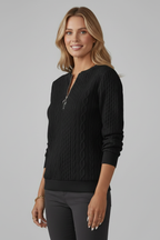 Bersh | Women’s Jumper with Zip Neck and Cable Knit Texture
