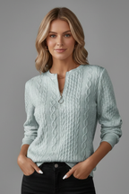 Bersh | Women’s Jumper with Zip Neck and Cable Knit Texture Grey