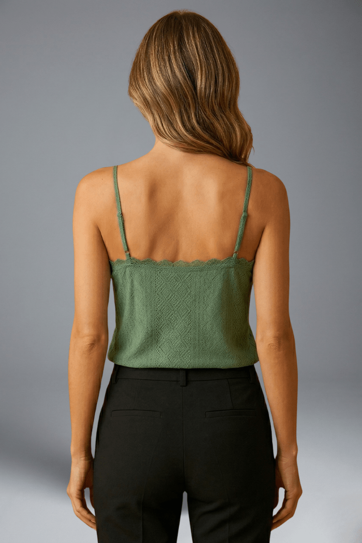 Mechi | Women’s Sleeveless Top with V Neck and Lace Detail